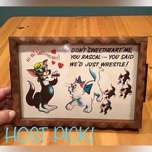 VINTAGE MID CENTURY CAT KITSCHY TRAY ALCOHOL PROOF FOR VIKING IMPORT JAPAN
